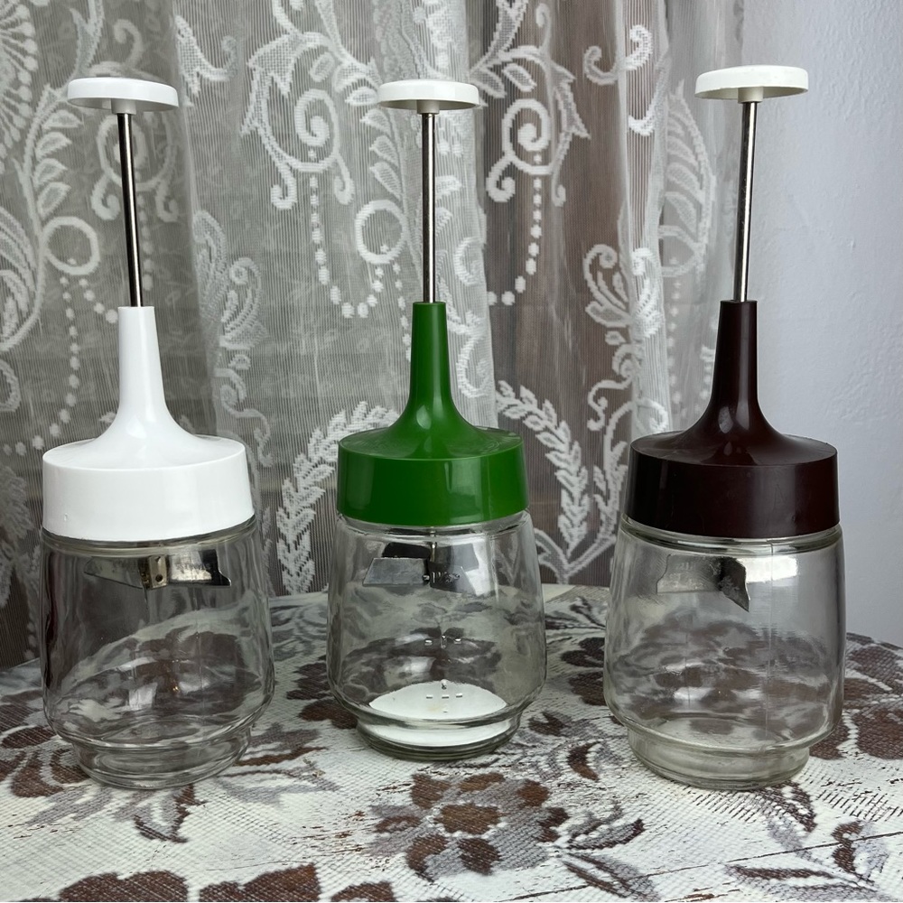 Vintage Glass nut chopper Set - White, Green, Brown